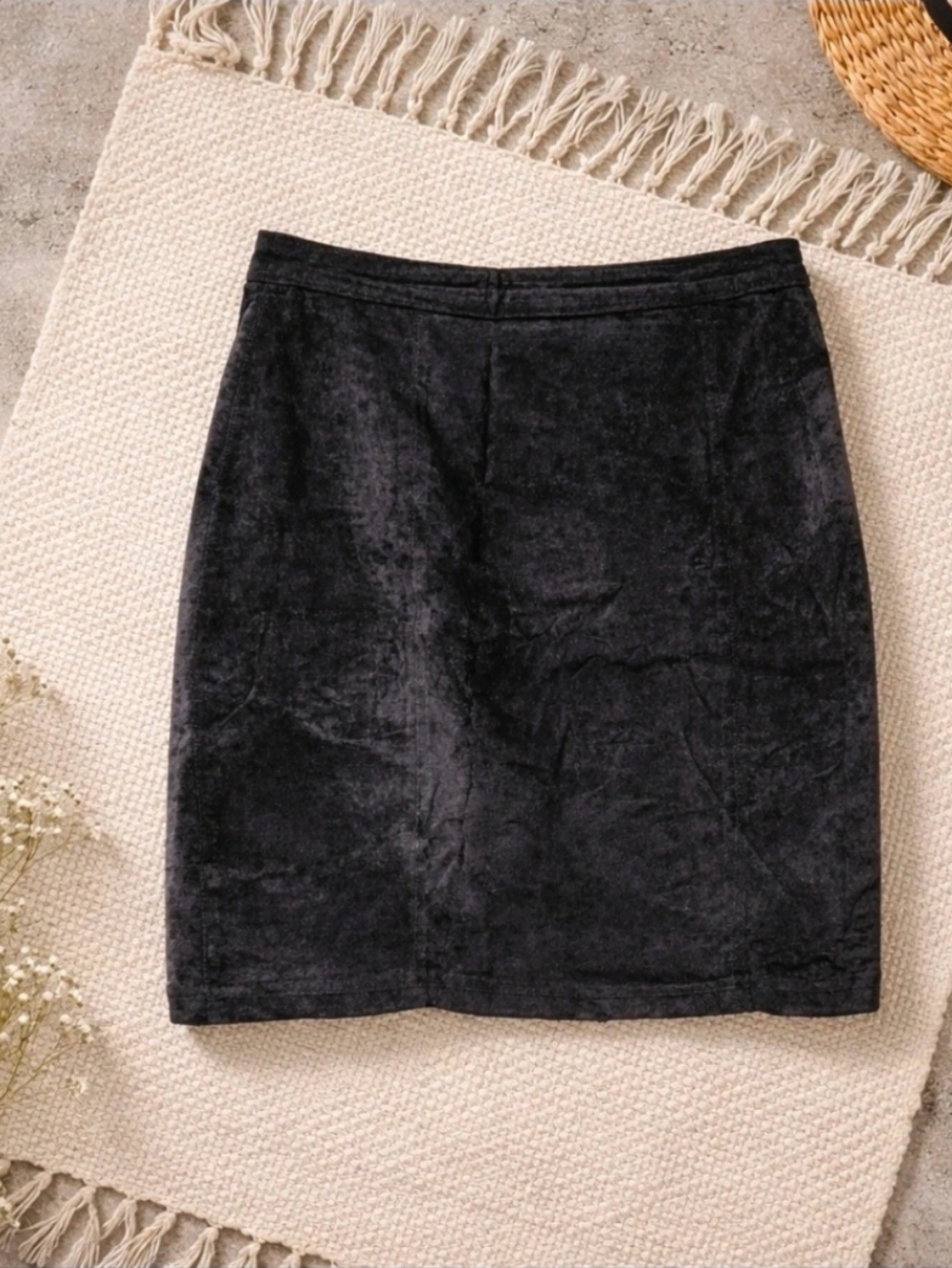 Vintage 90s Suede Leather Pencil Skirt Black 26" 5/6 Small Indie Sleaze Grunge